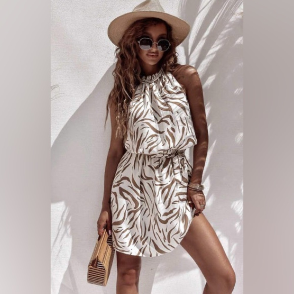 KADIE ZEBRA PRINT MINI DRESS-IVORY